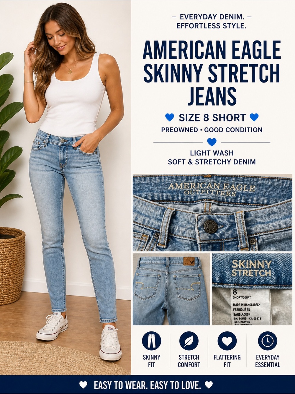 👖American Eagle Outfitters Light Wash Skinny Stretch Jeans - Faded Blue